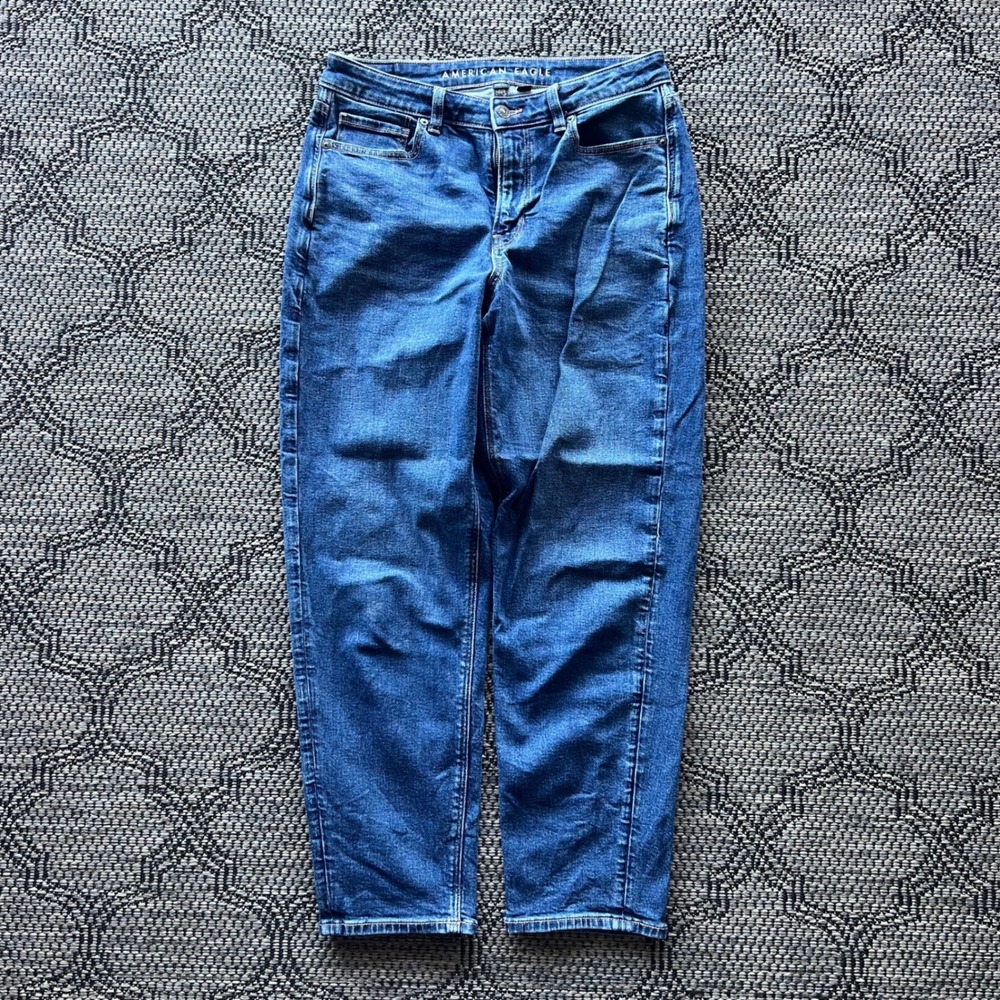 American Eagle Jeans Women 10 Blue Medium Wash High Rise Mom Tapered Denim Retro